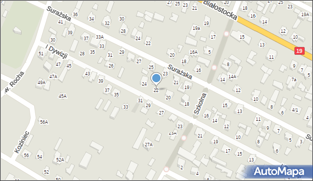 Zabłudów, I Dywizji, 22, mapa Zabłudów