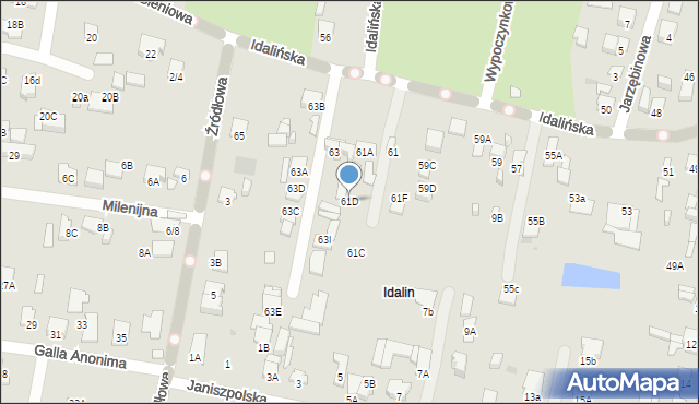 Radom, Idalińska, 61D, mapa Radomia