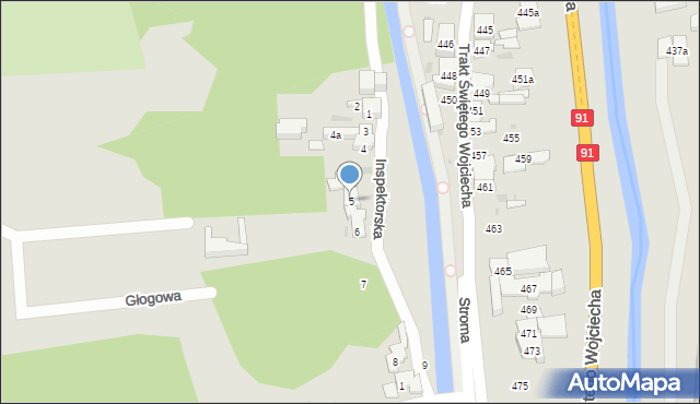 Gdańsk, Inspektorska, 5, mapa Gdańska