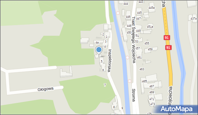 Gdańsk, Inspektorska, 5a, mapa Gdańska