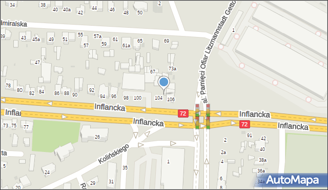 Łódź, Inflancka, 104a, mapa Łodzi