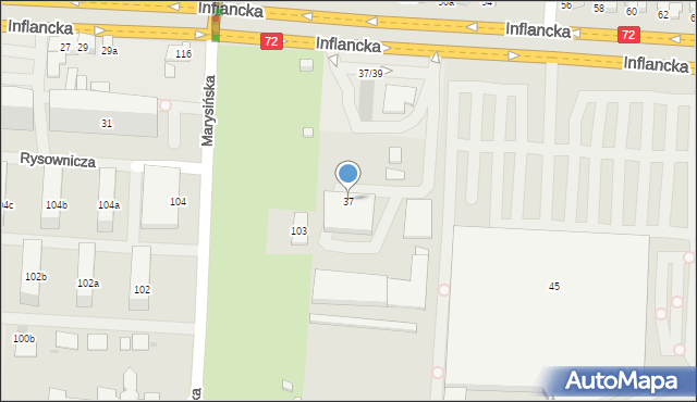 Łódź, Inflancka, 37, mapa Łodzi