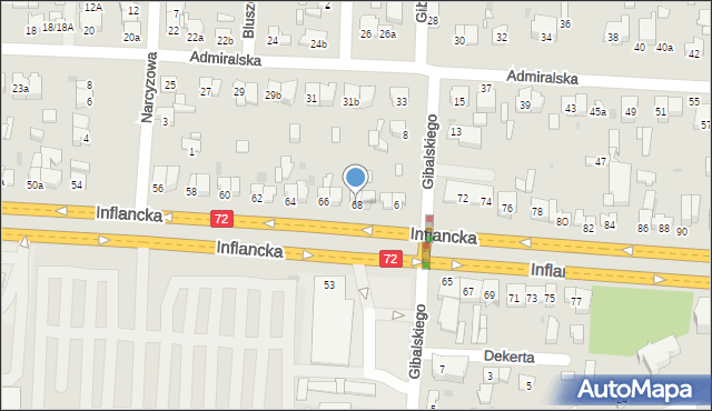 Łódź, Inflancka, 68, mapa Łodzi