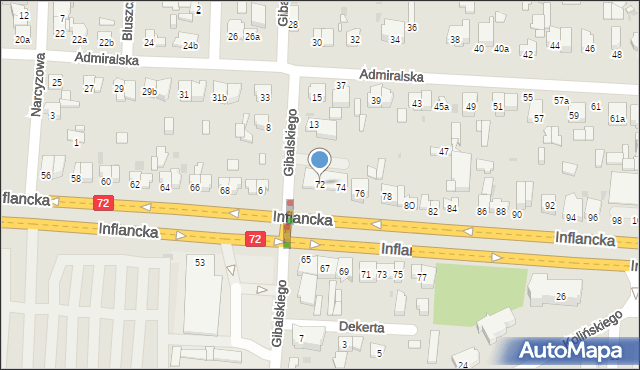 Łódź, Inflancka, 72, mapa Łodzi