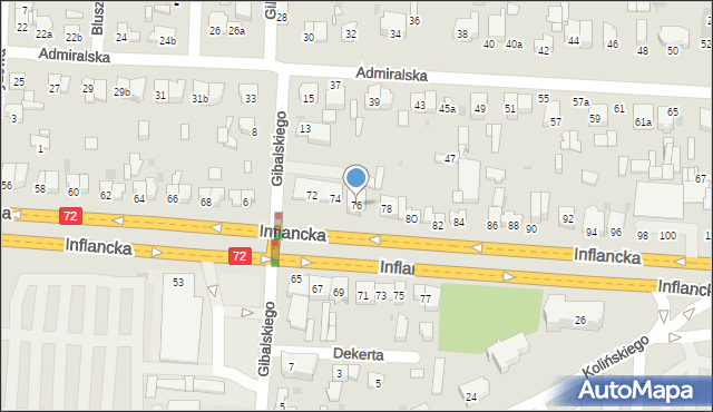 Łódź, Inflancka, 76, mapa Łodzi