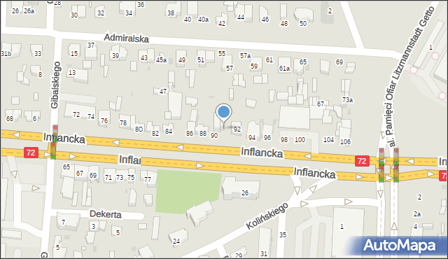 Łódź, Inflancka, 90a, mapa Łodzi