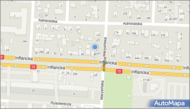 Łódź, Inflancka, 40, mapa Łodzi