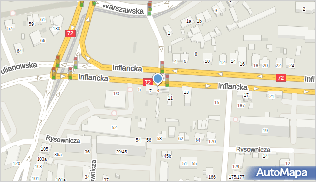Łódź, Inflancka, 9, mapa Łodzi