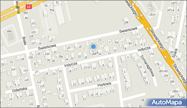 Radom, Indycza, 14A, mapa Radomia