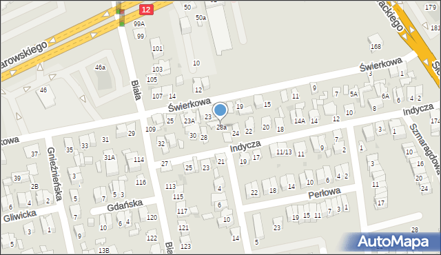 Radom, Indycza, 28a, mapa Radomia