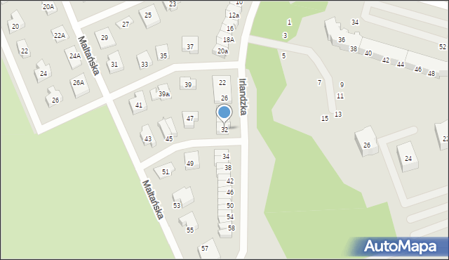 Koszalin, Irlandzka, 32, mapa Koszalina