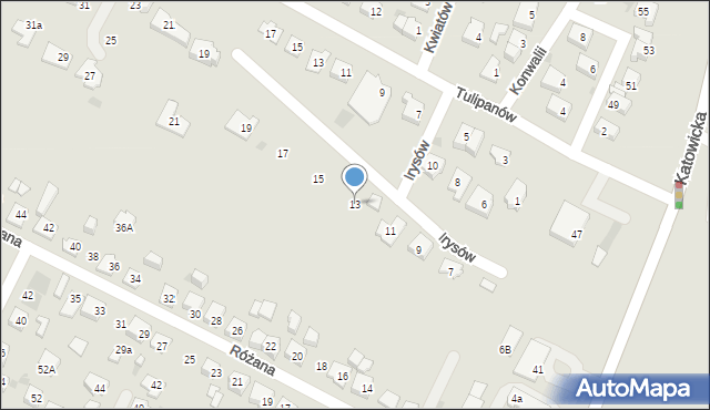 Tychy, Irysów, 13, mapa Tychów