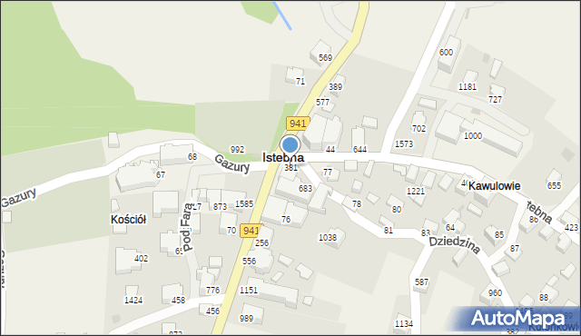 Istebna, Istebna, 381, mapa Istebna