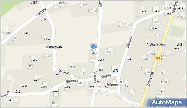 Istebna, Istebna, 55, mapa Istebna