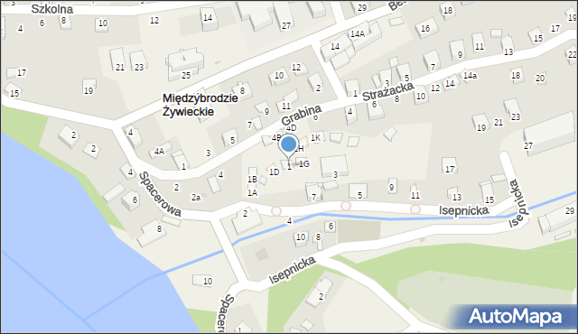 Międzybrodzie Żywieckie, Isepnicka, 1, mapa Międzybrodzie Żywieckie