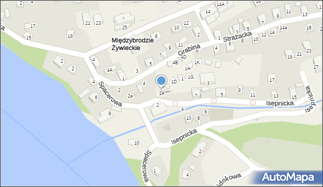 Międzybrodzie Żywieckie, Isepnicka, 1A, mapa Międzybrodzie Żywieckie
