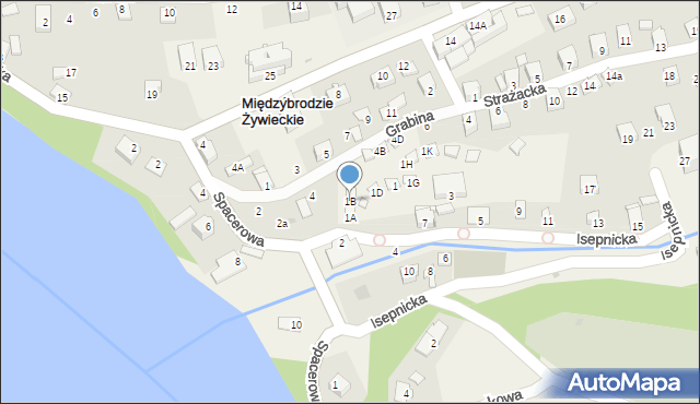 Międzybrodzie Żywieckie, Isepnicka, 1B, mapa Międzybrodzie Żywieckie