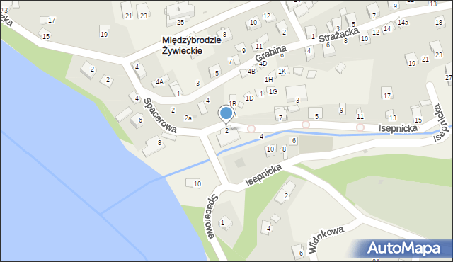 Międzybrodzie Żywieckie, Isepnicka, 2, mapa Międzybrodzie Żywieckie