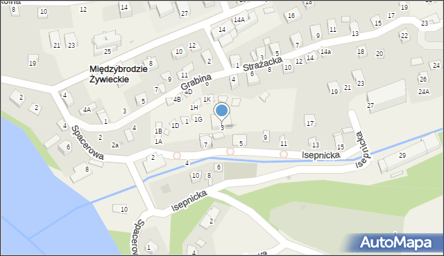Międzybrodzie Żywieckie, Isepnicka, 3, mapa Międzybrodzie Żywieckie