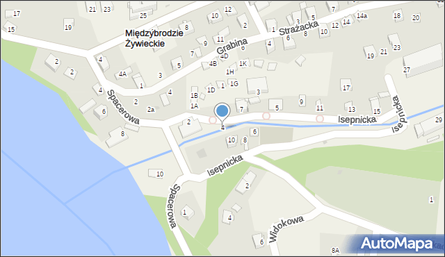 Międzybrodzie Żywieckie, Isepnicka, 4, mapa Międzybrodzie Żywieckie