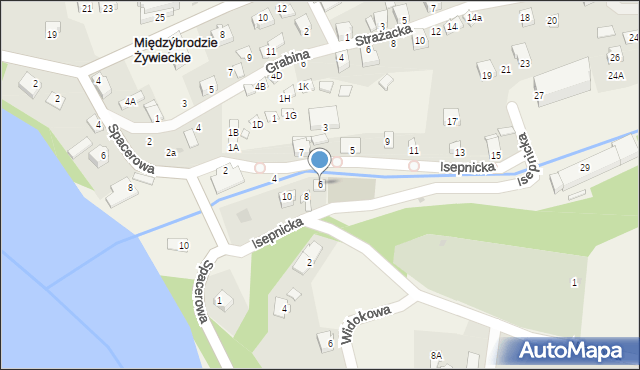 Międzybrodzie Żywieckie, Isepnicka, 6, mapa Międzybrodzie Żywieckie
