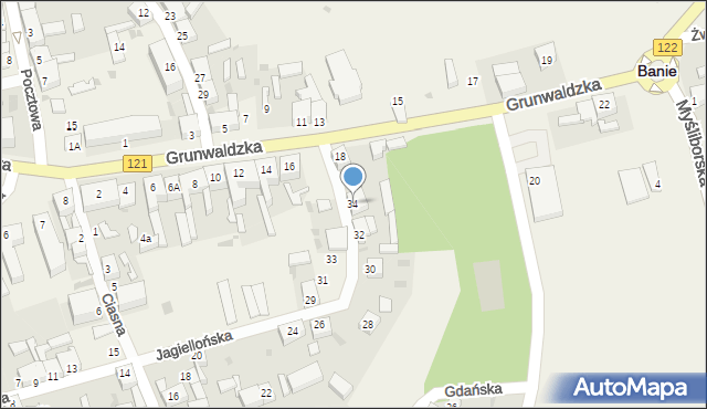Banie, Jagiellońska, 34, mapa Banie