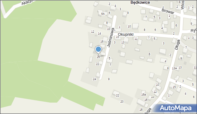 Będkowice, Jaśminowa, 20, mapa Będkowice