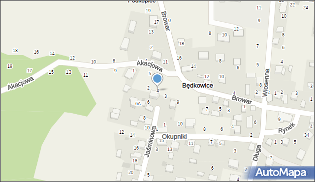Będkowice, Jaśminowa, 4, mapa Będkowice