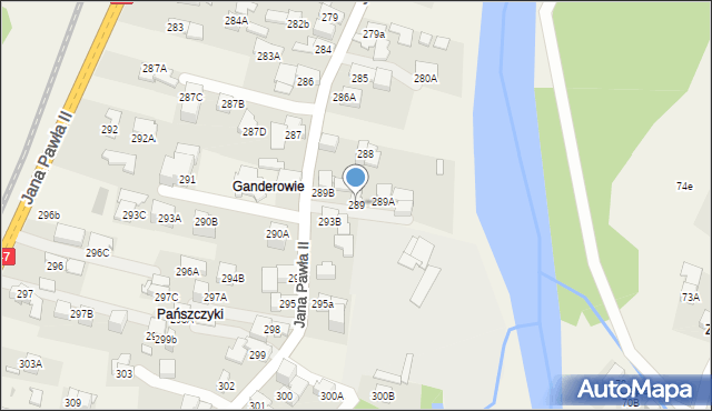Biały Dunajec, Jana Pawła II, 289, mapa Biały Dunajec
