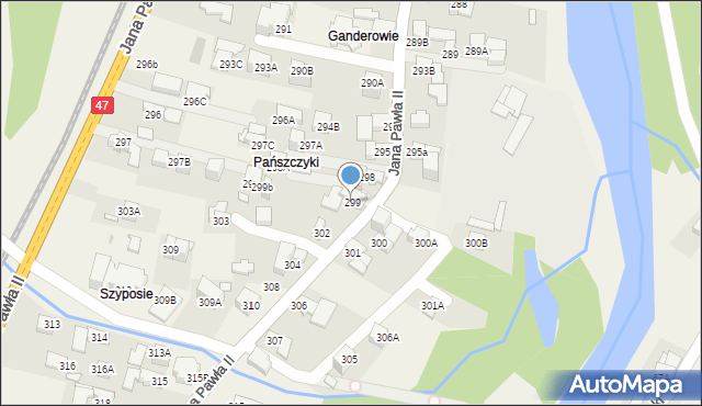 Biały Dunajec, Jana Pawła II, 299, mapa Biały Dunajec