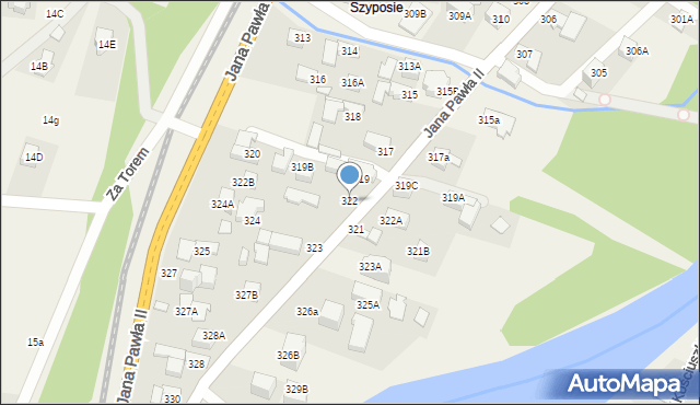 Biały Dunajec, Jana Pawła II, 322, mapa Biały Dunajec