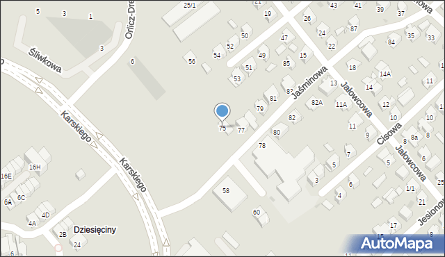 Białystok, Jaśminowa, 75, mapa Białegostoku