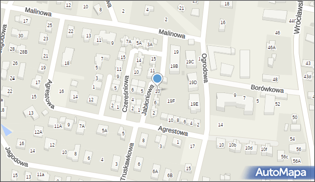 Bielany Wrocławskie, Jabłoniowa, 10, mapa Bielany Wrocławskie