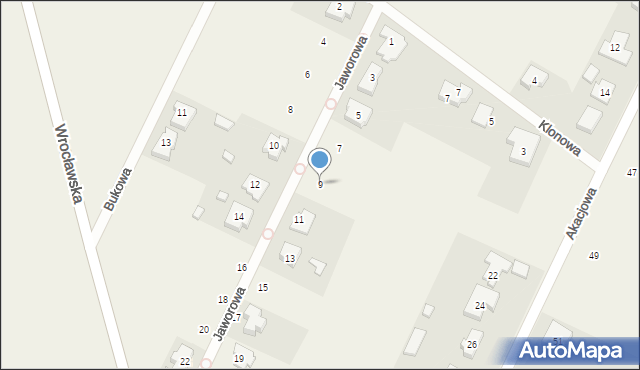 Biestrzyków, Jaworowa, 9, mapa Biestrzyków