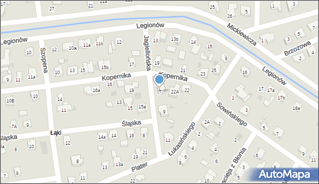 Błonie, Jagiellońska, 7, mapa Błonie