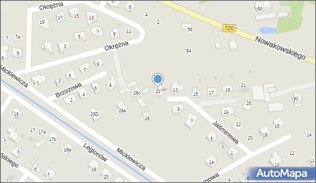 Błonie, Jaśminowa, 11, mapa Błonie