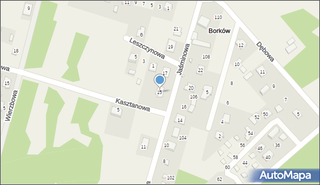 Borków, Jaśminowa, 15, mapa Borków