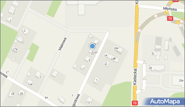 Brzeziny, Jagodowa, 11, mapa Brzeziny