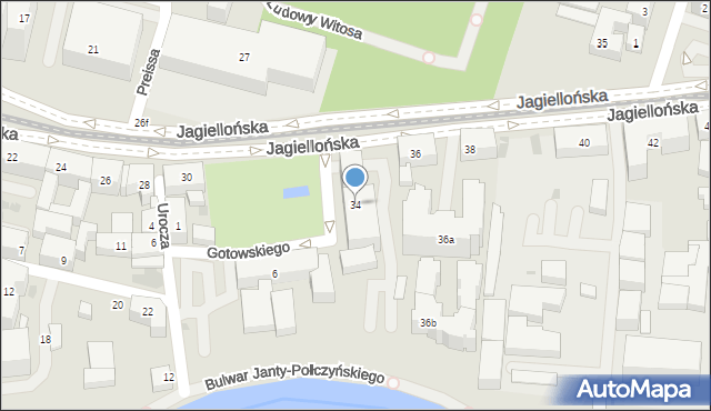 Bydgoszcz, Jagiellońska, 34, mapa Bydgoszczy