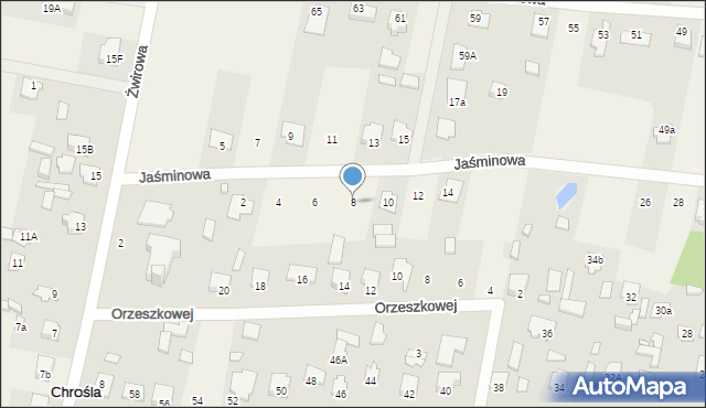 Chrośla, Jaśminowa, 8, mapa Chrośla