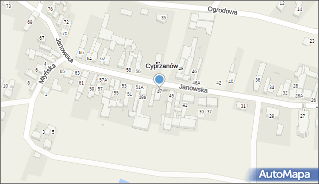 Cyprzanów, Janowska, 47, mapa Cyprzanów