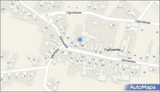 Cyprzanów, Janowska, 64a, mapa Cyprzanów