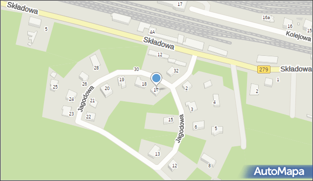 Czerwieńsk, Jagodowa, 17, mapa Czerwieńsk