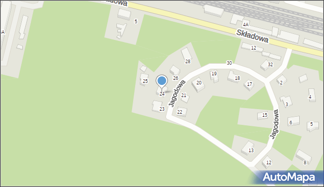 Czerwieńsk, Jagodowa, 24, mapa Czerwieńsk
