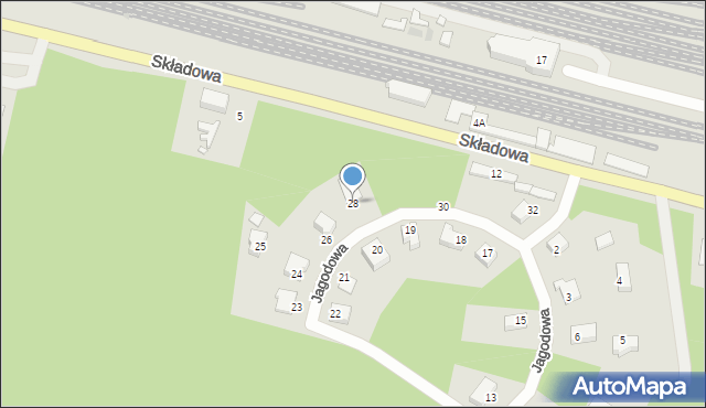 Czerwieńsk, Jagodowa, 28, mapa Czerwieńsk