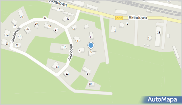 Czerwieńsk, Jagodowa, 5, mapa Czerwieńsk