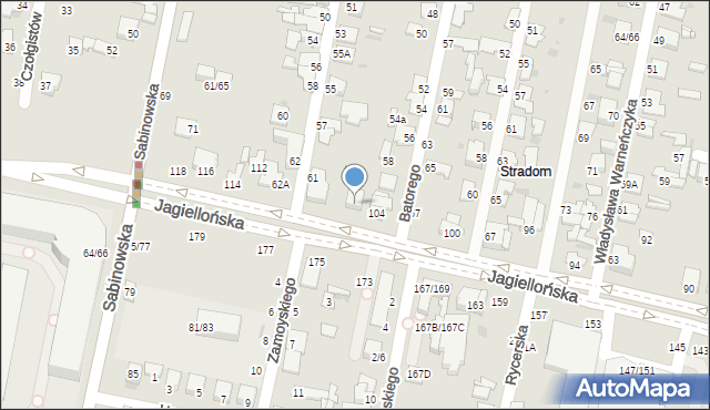 Częstochowa, Jagiellońska, 106, mapa Częstochowy