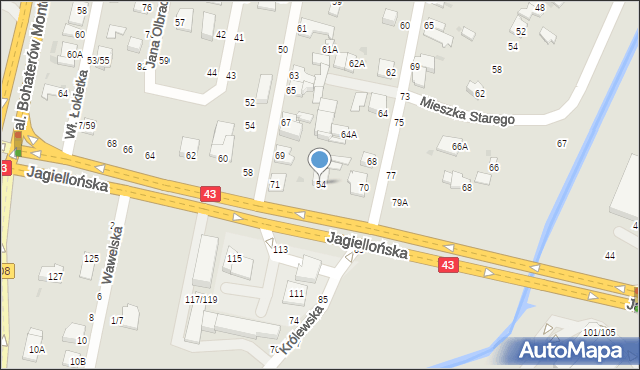 Częstochowa, Jagiellońska, 54, mapa Częstochowy