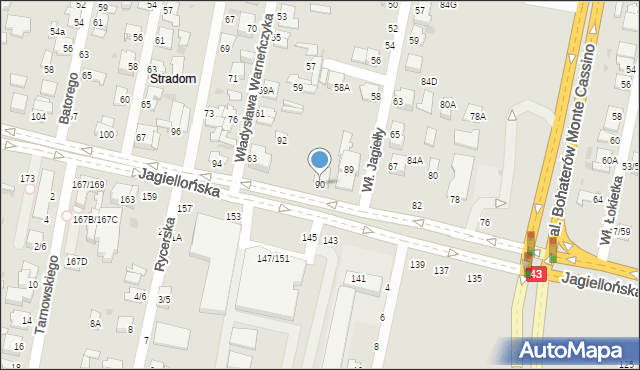 Częstochowa, Jagiellońska, 90, mapa Częstochowy