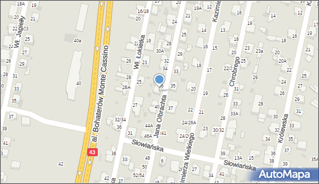 Częstochowa, Jana Olbrachta, 38, mapa Częstochowy